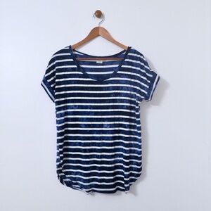 Saint Tropez West Silky Soft Women's Scoop Neck Tee Striped Blue Tie Dye Size M